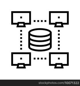 network working digital processing line icon vector. network working digital processing sign. isolated contour symbol black illustration. network working digital processing line icon vector illustration