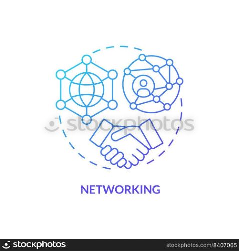 Networking blue gradient concept icon. Essential life skill abstract idea thin line illustration. Building connections. Communication. Isolated outline drawing. Myriad Pro-Bold font used. Networking blue gradient concept icon