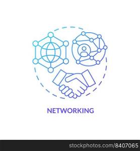 Networking blue gradient concept icon. Essential life skill abstract idea thin line illustration. Building connections. Communication. Isolated outline drawing. Myriad Pro-Bold font used. Networking blue gradient concept icon