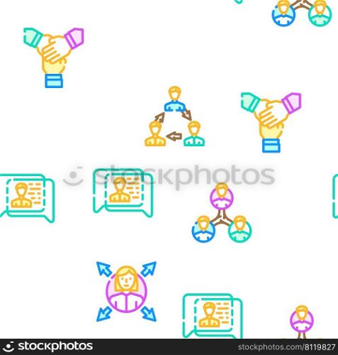 Networking Global Communication Vector Seamless Pattern Color Line Illustration. Networking Global Communication Icons Set Vector