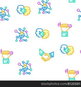 Networking Global Communication Vector Seamless Pattern Color Line Illustration. Networking Global Communication Icons Set Vector