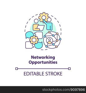 Networking opportunities concept icon. Venture capital financing benefit abstract idea thin line illustration. Isolated outline drawing. Editable stroke. Arial, Myriad Pro-Bold fonts used. Networking opportunities concept icon