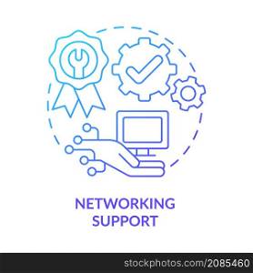 Networking support blue gradient concept icon. Device communication. Type of repair abstract idea thin line illustration. Isolated outline drawing. Roboto-Medium, Myriad Pro-Bold fonts used. Networking support blue gradient concept icon