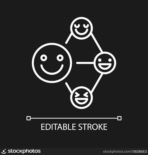 Networking talent white linear icon for dark theme. Build relationship ability. Listening skills. Thin line customizable illustration. Isolated vector contour symbol for night mode. Editable stroke. Networking talent white linear icon for dark theme
