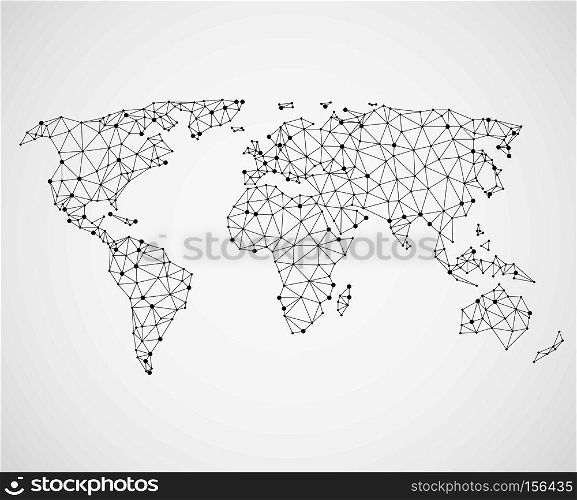 Networking world map texture, low poly earth map. Vector global communication concept. Illustration map of world digital net. Networking world map texture, low poly earth. Vector global communication concept