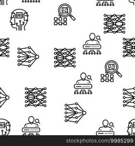 Neural Network And Ai Vector Seamless Pattern Thin Line Illustration. Neural Network And Ai Vector Seamless Pattern