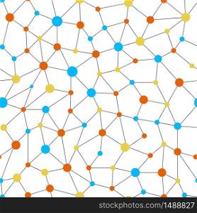 Neural network color seamless pattern. Neural network of nodes and connections. Vector illustration on white background. Neural network color seamless pattern. Neural network of nodes and connections. Vector