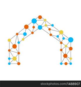 Neural network in the form of a house. Neural network of nodes and connections. Vector illustration on white background. Neural network in the form of a house. Neural network of nodes and connections. Vector illustration