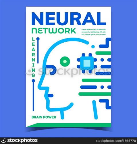 Neural Network Learning Advertising Banner Vector. Robotic Neural Network Power Futuristic Innovation Electronic Technology Promo Poster. Concept Template Stylish Colorful Illustration. Neural Network Learning Advertising Banner Vector