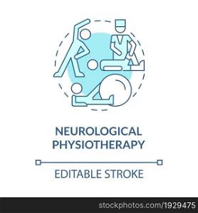 Neuro musculoskeletal physiotherapy blue concept icon. Physical rehabilitation. Therapist treatment abstract idea thin line illustration. Vector isolated outline color drawing. Editable stroke. Neuro musculoskeletal physiotherapy blue concept icon