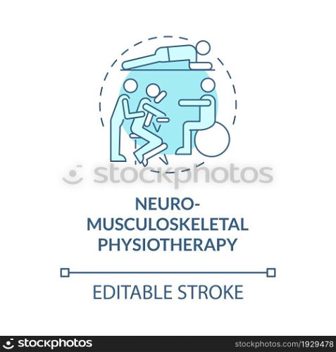 Neuro musculoskeletal physiotherapy blue concept icon. Physical rehabilitation. Therapist treatment abstract idea thin line illustration. Vector isolated outline color drawing. Editable stroke. Neuro musculoskeletal physiotherapy blue concept icon