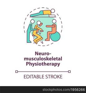 Neuro musculoskeletal physiotherapy concept icon. Physical rehabilitation. Therapist treatment abstract idea thin line illustration. Vector isolated outline color drawing. Editable stroke. Neuro musculoskeletal physiotherapy concept icon