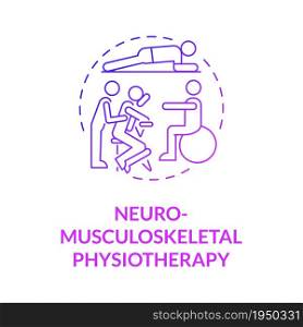 Neuro musculoskeletal physiotherapy gradient purple concept icon. Physical rehabilitation. Therapist treatment abstract idea thin line illustration. Vector isolated outline color drawing. Neuro musculoskeletal physiotherapy gradient purple concept icon