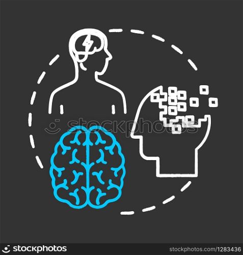 Neuro oncology chalk RGB color chalk RGB color concept icon. Study of brain neoplasms. Danger of headache. Neurology and psychology idea. Vector isolated chalkboard illustration on black background