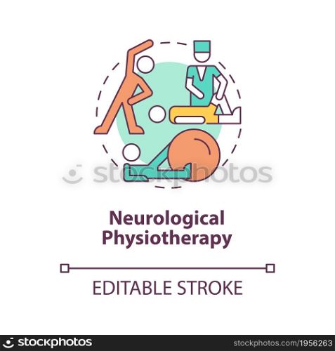 Neurological physiotherapy concept icon. Physical rehabilitation after injury. Healthcare abstract idea thin line illustration. Vector isolated outline color drawing. Editable stroke. Neurological physiotherapy concept icon