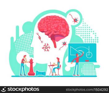 Neurology flat concept vector illustration. Nervous system. Brain function, education and intelligence. Healthy lifestyle 2D cartoon characters for web design. Physical wellness creative idea. Neurology flat concept vector illustration