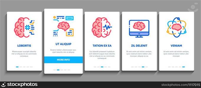 Neurology Medicine Onboarding Mobile App Page Screen. Neurology Equipment And Neurologist, Brain And Nervous System, Nerves And Files Concept Illustrations. Neurology Medicine Onboarding Elements Icons Set Vector