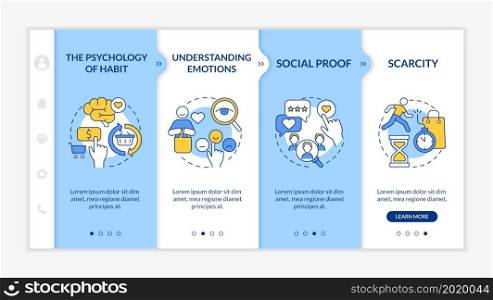 Neuromarketing essentials onboarding vector template. Responsive mobile website with icons. Web page walkthrough 4 step screens. Understanding customer emotions color concept with linear illustrations. Neuromarketing essentials onboarding vector template