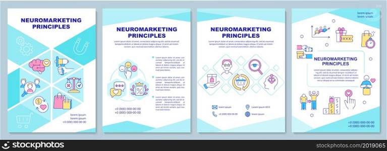 Neuromarketing principles brochure template. Emotional marketing. Flyer, booklet, leaflet print, cover design with linear icons. Vector layouts for presentation, annual reports, advertisement pages. Neuromarketing principles brochure template