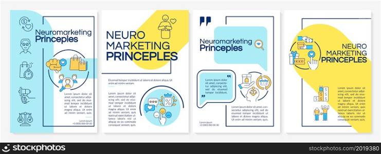 Neuromarketing rules brochure template. Customer behavior research. Flyer, booklet, leaflet print, cover design with linear icons. Vector layouts for presentation, annual reports, advertisement pages. Neuromarketing rules brochure template