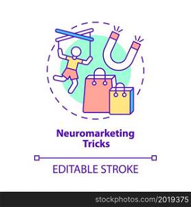 Neuromarketing tricks concept icon. Consumer attention appealing product. Customer behavior manipulation abstract idea thin line illustration. Vector isolated outline color drawing. Editable stroke. Neuromarketing tricks concept icon