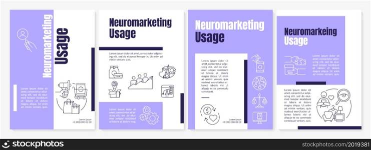 Neuromarketing utilization brochure template. Sales optimization. Flyer, booklet, leaflet print, cover design with linear icons. Vector layouts for presentation, annual reports, advertisement pages. Neuromarketing utilization brochure template