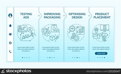Neuromarketing utilization onboarding vector template. Responsive mobile website with icons. Web page walkthrough 4 step screens. Advertising test color concept with linear illustrations. Neuromarketing utilization onboarding vector template