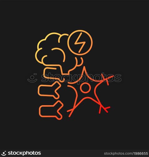 Neuromuscular gradient vector icon for dark theme. Brain and nerve damage. Neurological disease. Muscle disorder. Thin line color symbol. Modern style pictogram. Vector isolated outline drawing. Neuromuscular gradient vector icon for dark theme