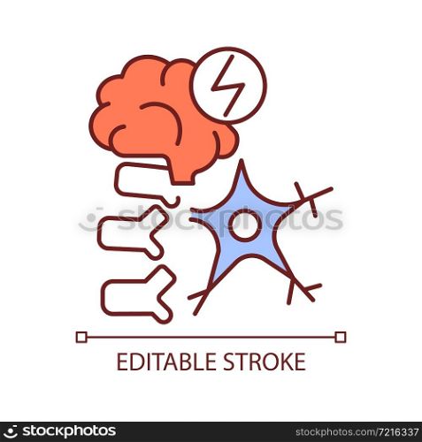 Neuromuscular RGB color icon. Brain and nerve damage. Neurological disease. Movement and muscle disorder. Spinal cord injury. Isolated vector illustration. Simple filled line drawing. Editable stroke. Neuromuscular RGB color icon