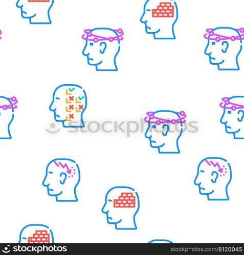 Neurosis Brain Problem Vector Seamless Pattern Color Line Illustration. Neurosis Brain Problem Vector Seamless Pattern