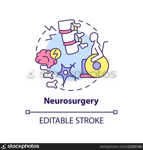 Neurosurgery concept icon. Professional treatment. Medical center service abstract idea thin line illustration. Isolated outline drawing. Editable stroke. Arial, Myriad Pro-Bold fonts used. Neurosurgery concept icon