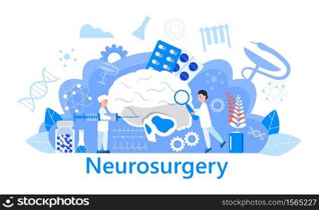 Neurosurgery concept vector. Multiple sclerosis awareness month event. Anatomical science of brain and senses diseases for website. Tiny doctors treat sclerotic.. Neurosurgery concept vector. Multiple sclerosis awareness month event. Anatomical science of brain and senses diseases for website. Tiny doctor treat sclerotic.