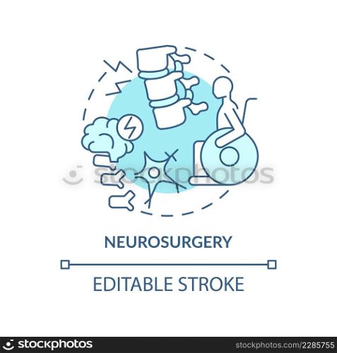 Neurosurgery turquoise concept icon. Professional treatment. Medical center service abstract idea thin line illustration. Isolated outline drawing. Editable stroke. Arial, Myriad Pro-Bold fonts used. Neurosurgery turquoise concept icon