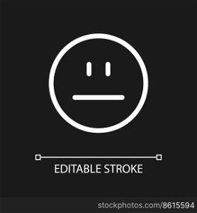 Neutral emoji pixel perfect white linear ui icon for dark theme. Emotional expression. Vector line pictogram. Isolated user interface symbol for night mode. Editable stroke. Arial font used. Neutral emoji pixel perfect white linear ui icon for dark theme