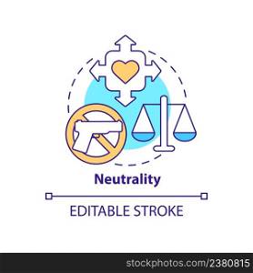 Neutrality concept icon. Foreign aid regulation abstract idea thin line illustration. Approach without discrimination. Isolated outline drawing. Editable stroke. Arial, Myriad Pro-Bold fonts used. Neutrality concept icon