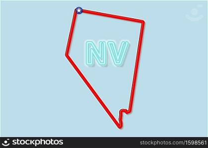 Nevada US state bold outline map. Glossy red border with soft shadow. Two letter state abbreviation. Vector illustration.. Nevada US state bold outline map. Vector illustration
