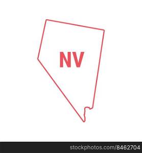 Nevada US state map red outline border. Vector illustration isolated on white. Two-letter state abbreviation.. Nevada US state map red outline border. Vector illustration. Two-letter state abbreviation