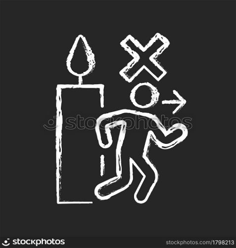 Never leave burning candle chalk white manual label icon on dark background. Large flame danger. Unattended candles. Isolated vector chalkboard illustration for product use instructions on black. Never leave burning candle chalk white manual label icon on dark background