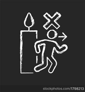 Never leave burning candle chalk white manual label icon on dark background. Large flame danger. Unattended candles. Isolated vector chalkboard illustration for product use instructions on black. Never leave burning candle chalk white manual label icon on dark background