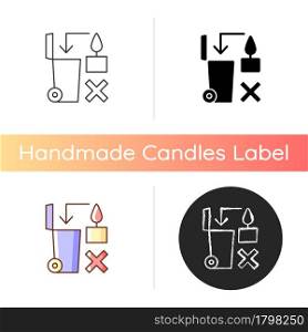 Never throw hot wax in trash bin manual label icon. Danger from heated melted wax. Flammable liquid waste. Linear black and RGB color styles. Isolated vector illustrations for product use instructions. Never throw hot wax in trash bin manual label icon
