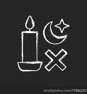 Never use candle while sleeping chalk white manual label icon on dark background. Avoid candles usage during power outage. Isolated vector chalkboard illustration for product use instructions on black. Never use candle while sleeping chalk white manual label icon on dark background