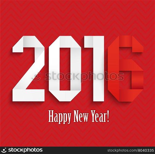 New 2016 year greeting card made in origami style on the red background, vector illustration
