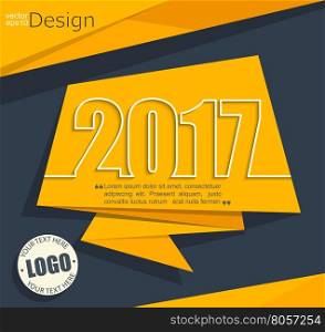 New 2017 year greeting business card made in origami style, vector illustration.