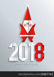 New 2018 year paper greeting card with Santa.. New 2018 year paper greeting card made in origami style with paper Santa, vector illustration.