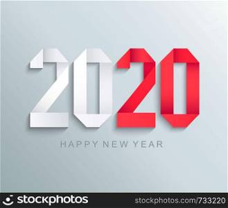 New 2020 year paper greeting card made in origami style, vector illustration. Perfect for presentations, flyers and banners, leaflets, postcards and posters. EPS10. New 2020 year paper greeting card.