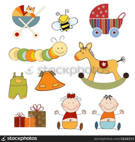 new baby items set isolated on white background, vector illustration