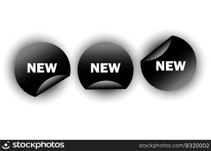 New black sign icon. Curved corner. New arrival button symbol. Round stickers. Circle labels with shadows. Vector illustration. Stock image. EPS 10.. New black sign icon. Curved corner. New arrival button symbol. Round stickers. Circle labels with shadows. Vector illustration. Stock image.