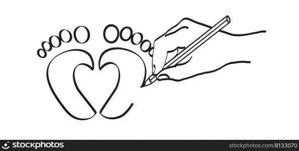 New born, pregnant or coming soon footprints shoes and shoe sole. Kids or baby feet and foot steps Fun vector footsteps icon for print. Love heart blue boy or pink girl sign