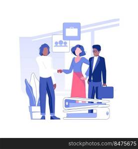 New business contact isolated concept vector illustration. Multiethnic business people shake hands, successful international deal, negotiation process, partnership idea vector concept.. New business contact isolated concept vector illustration.