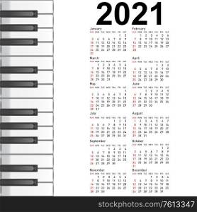 New calendar 2021 with a musical background piano keys.. New calendar 2021 with a musical background piano keys